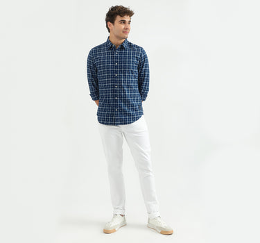 Men Checked Spread Collar Shirt