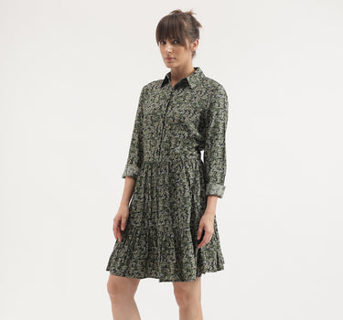 Regular Fit Spread Collar Printed Dress