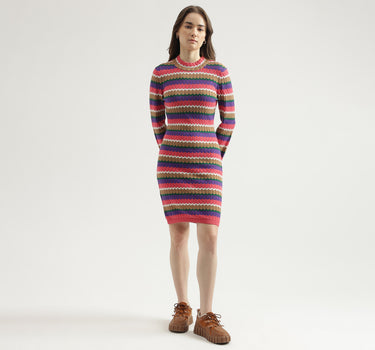 Women's Regular Fit Mock Neck Striped Sweat Dress