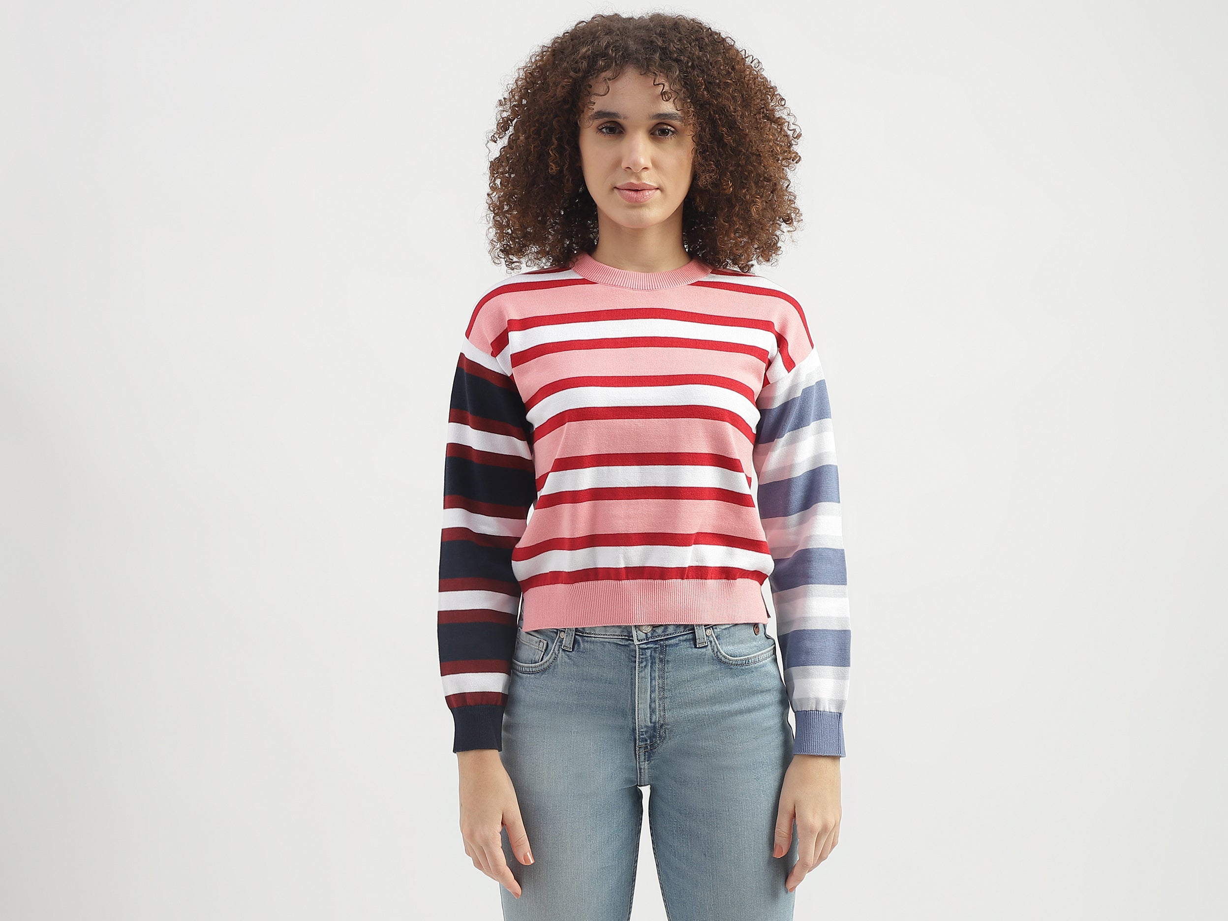 Regular Fit Round Neck Striped Pattern Sweater