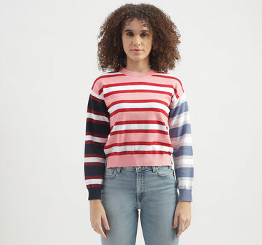 Regular Fit Round Neck Striped Pattern Sweater