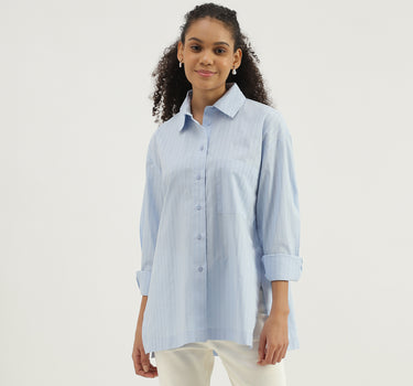 Spread Collar Striped Shirt