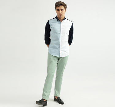 Men Color Blocked Spread Collar Shirt