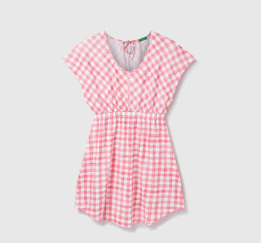 Cotton Blend Checked U-Neck Women Dresses