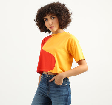 Women Colorblock Round Neck T-Shirt