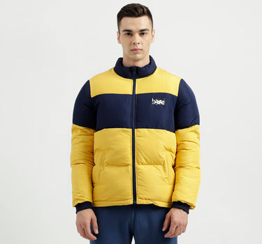 Men's Regular Fit Mock Neck Color Blocked Puffer Jacket