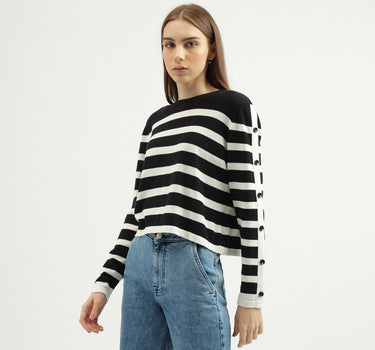 Women's Regular Fit Crew Neck Striped Sweater