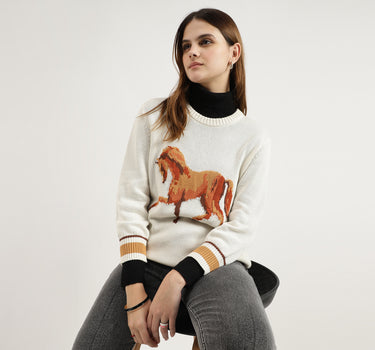 Regular Fit Round Neck Printed Sweater