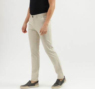 Men's Solid Slim Fit Trousers with Button Closure