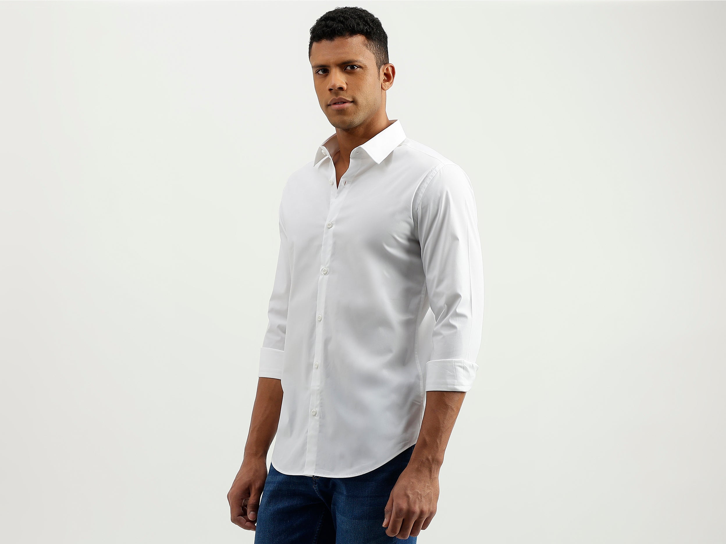 Slim Fit Spread Collar Solid Shirt