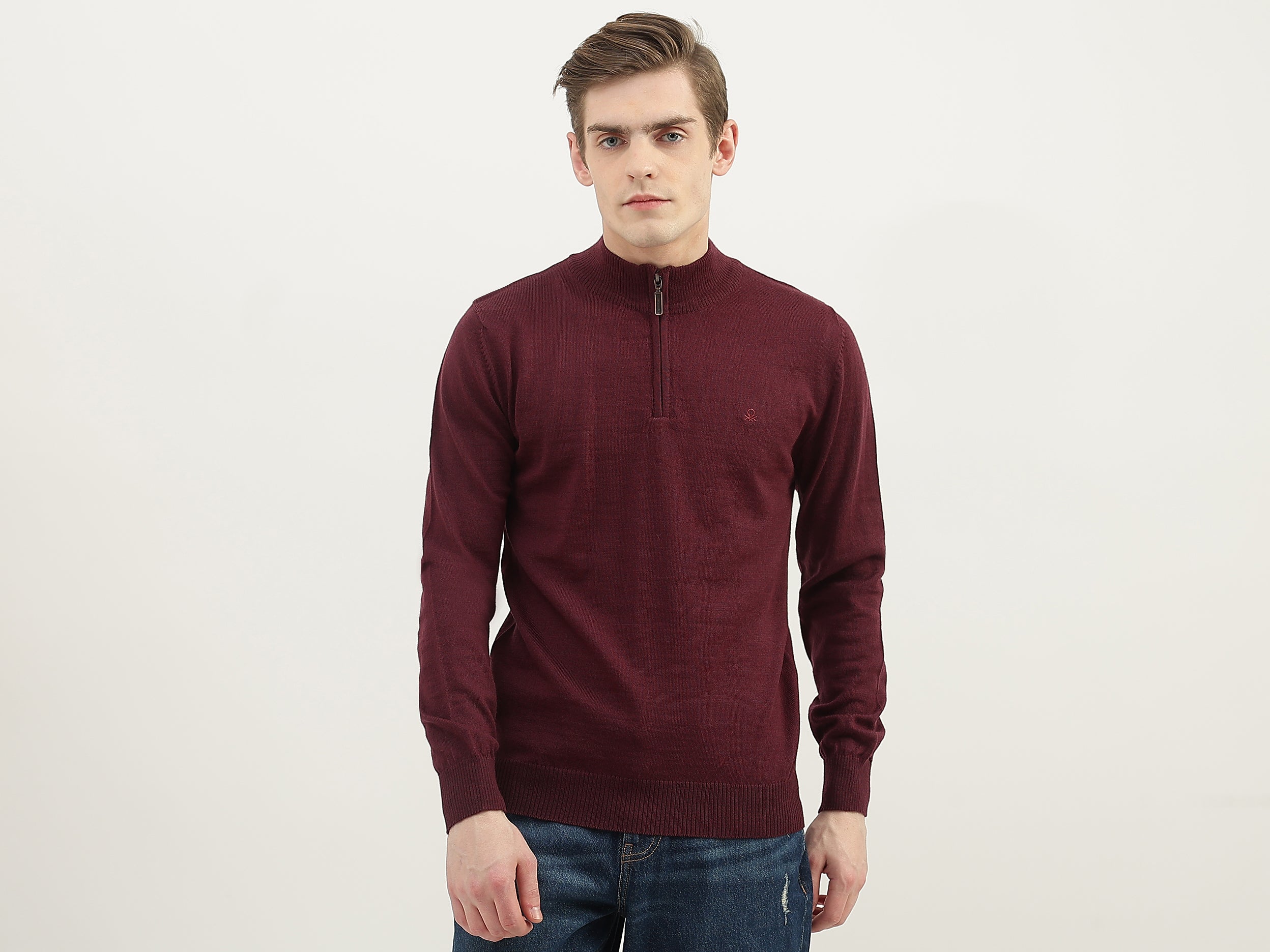 Men Solid High Neck Sweater