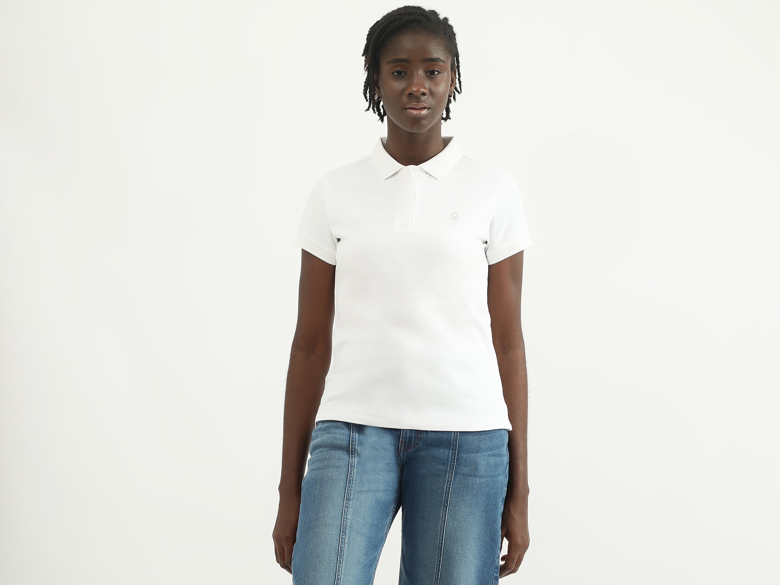 Women Solid Polo Collar T-shirt