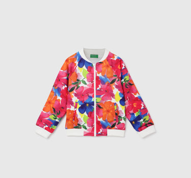 Girl's Regular Fit Band Collar Floral Jacket