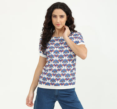 Round Neck Printed Top