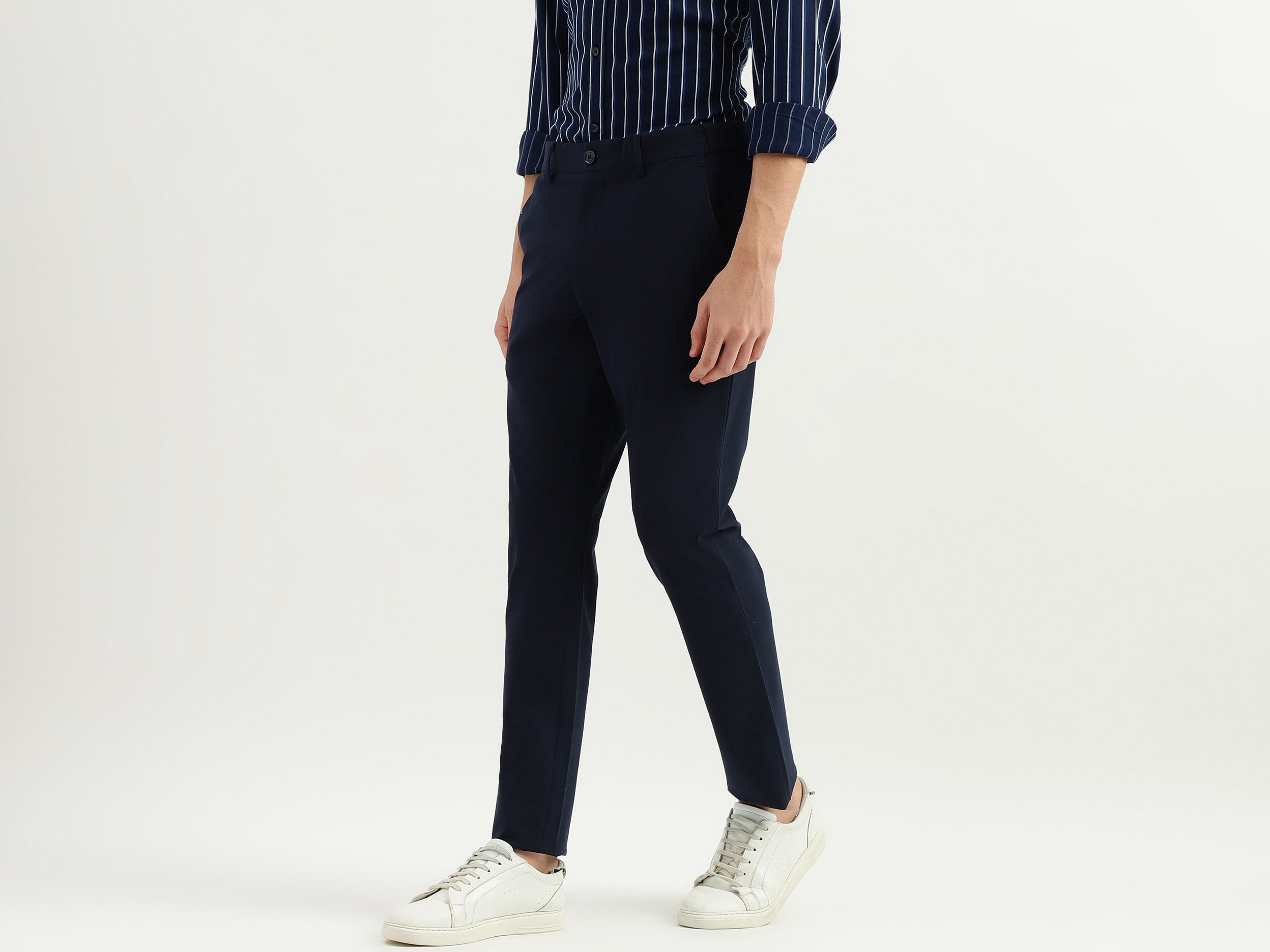 Solid Mid Rise Slim Fit Trousers