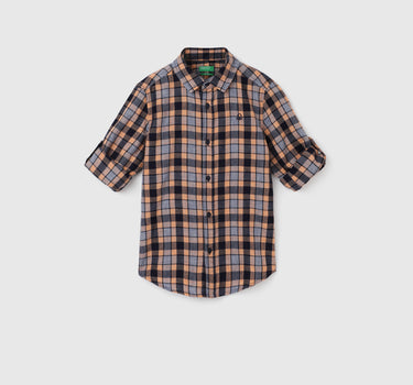 Boy's Regular Fit Spread Collar Checked Shirts