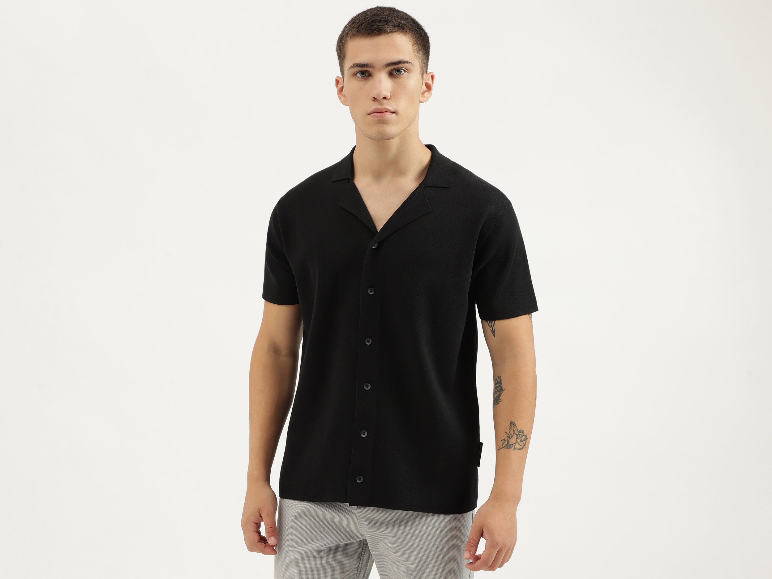 Regular Fit Cuban Collar Solid Shirts