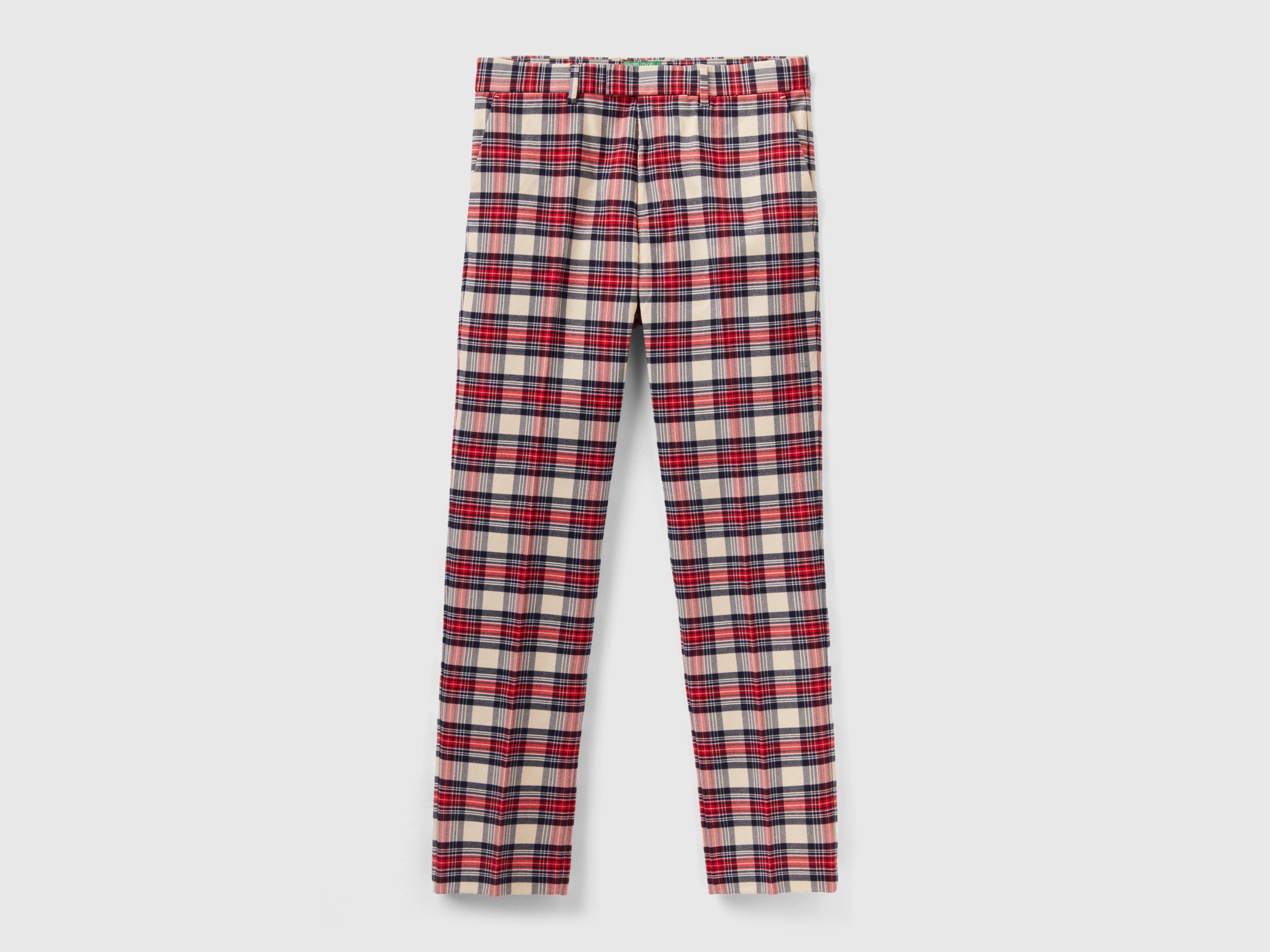 White Colour Red Color Pants Tartan Check Pattern Slim Fit Red
