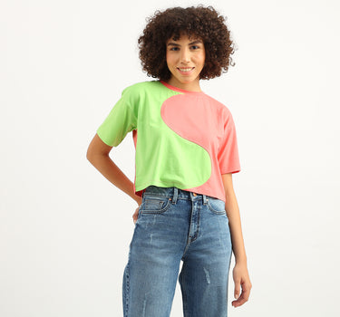 Women Colorblock Round Neck T-Shirt