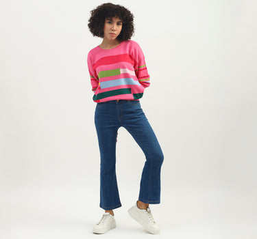 Women Colorblock Round Neck Sweater