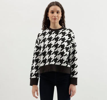 Round Neck Houndstooth Sweatshirt