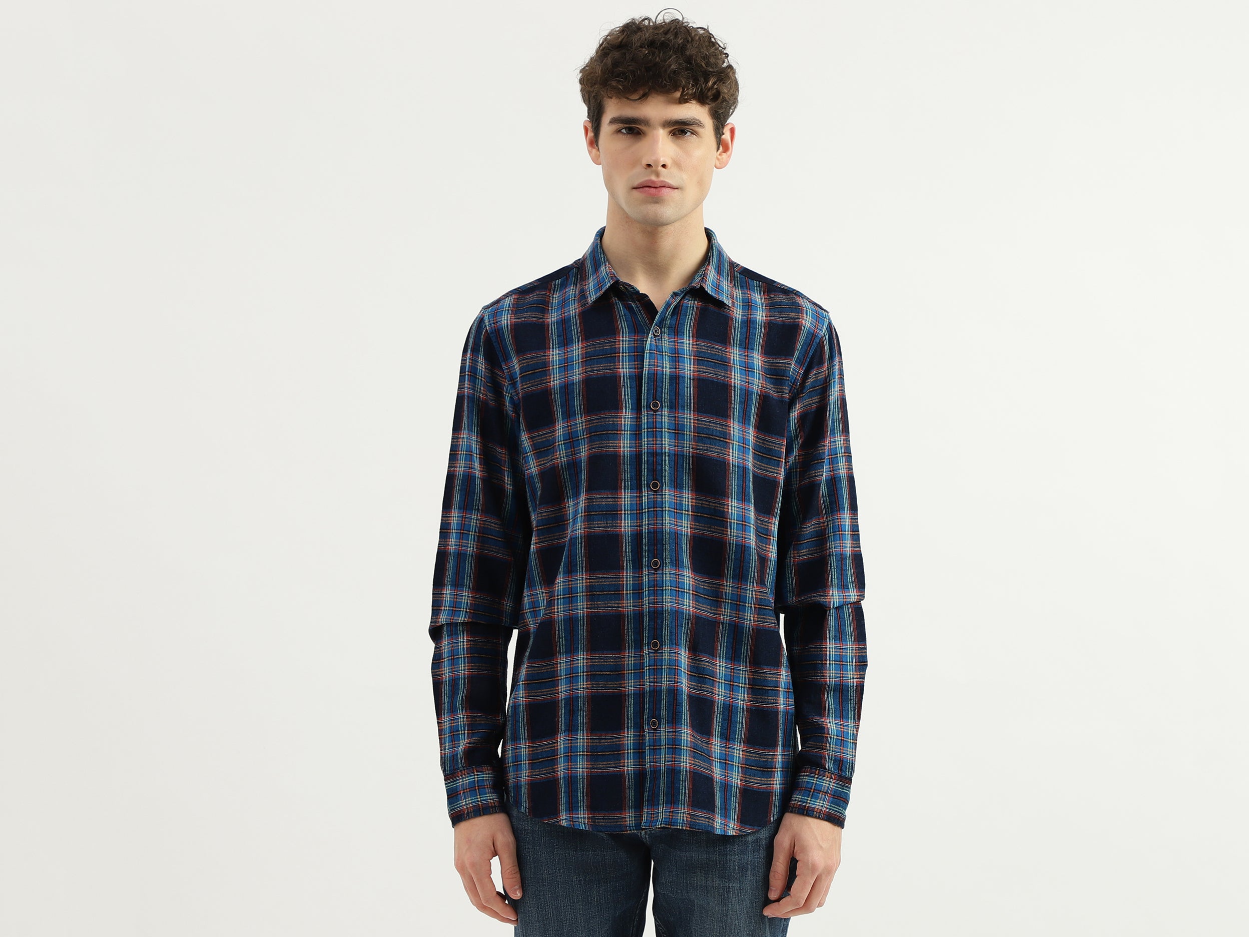 Regular Fit Spread Collar Checkered Shirt