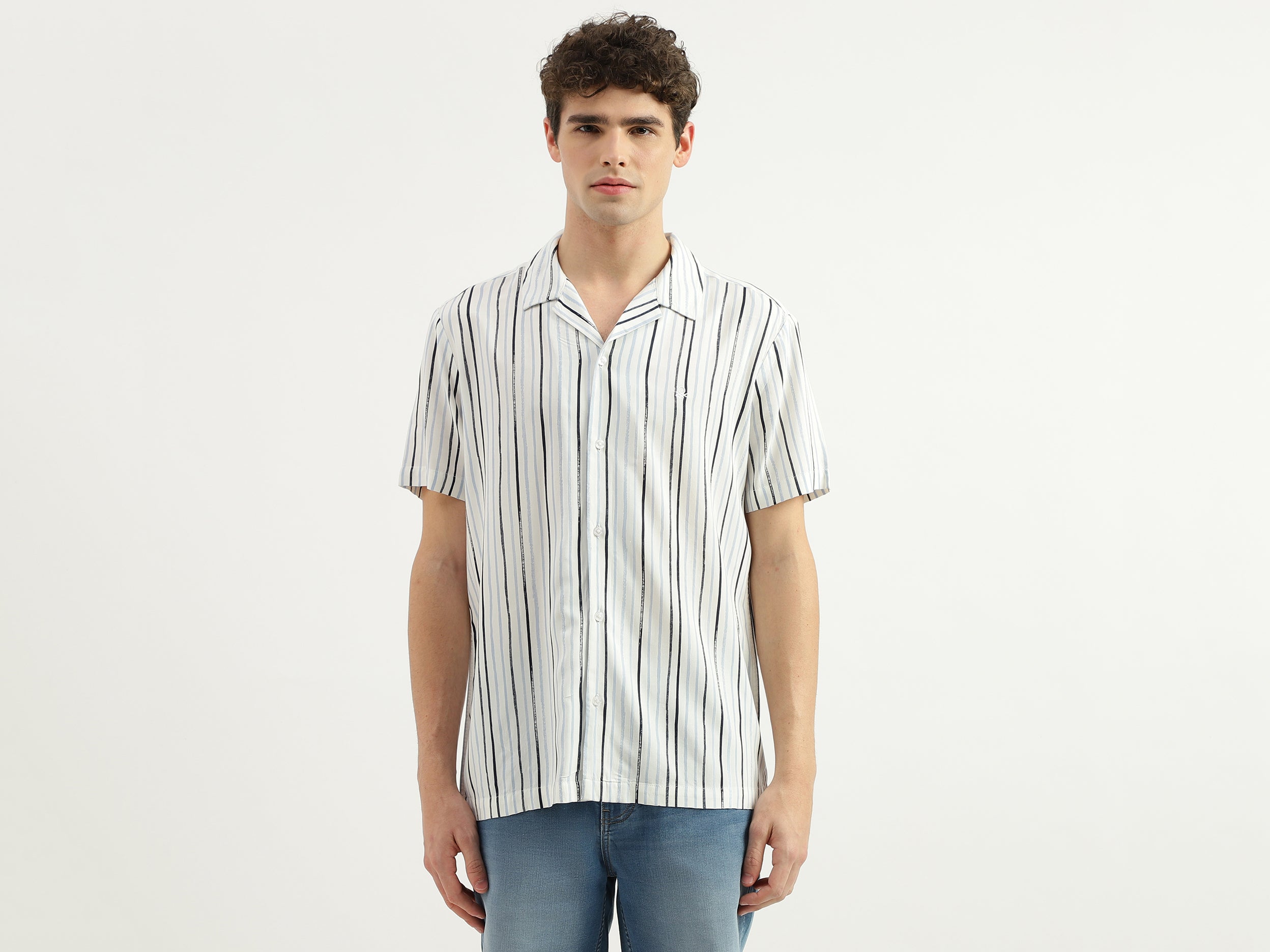 Regular Fit Spread Collar Striped Shirt