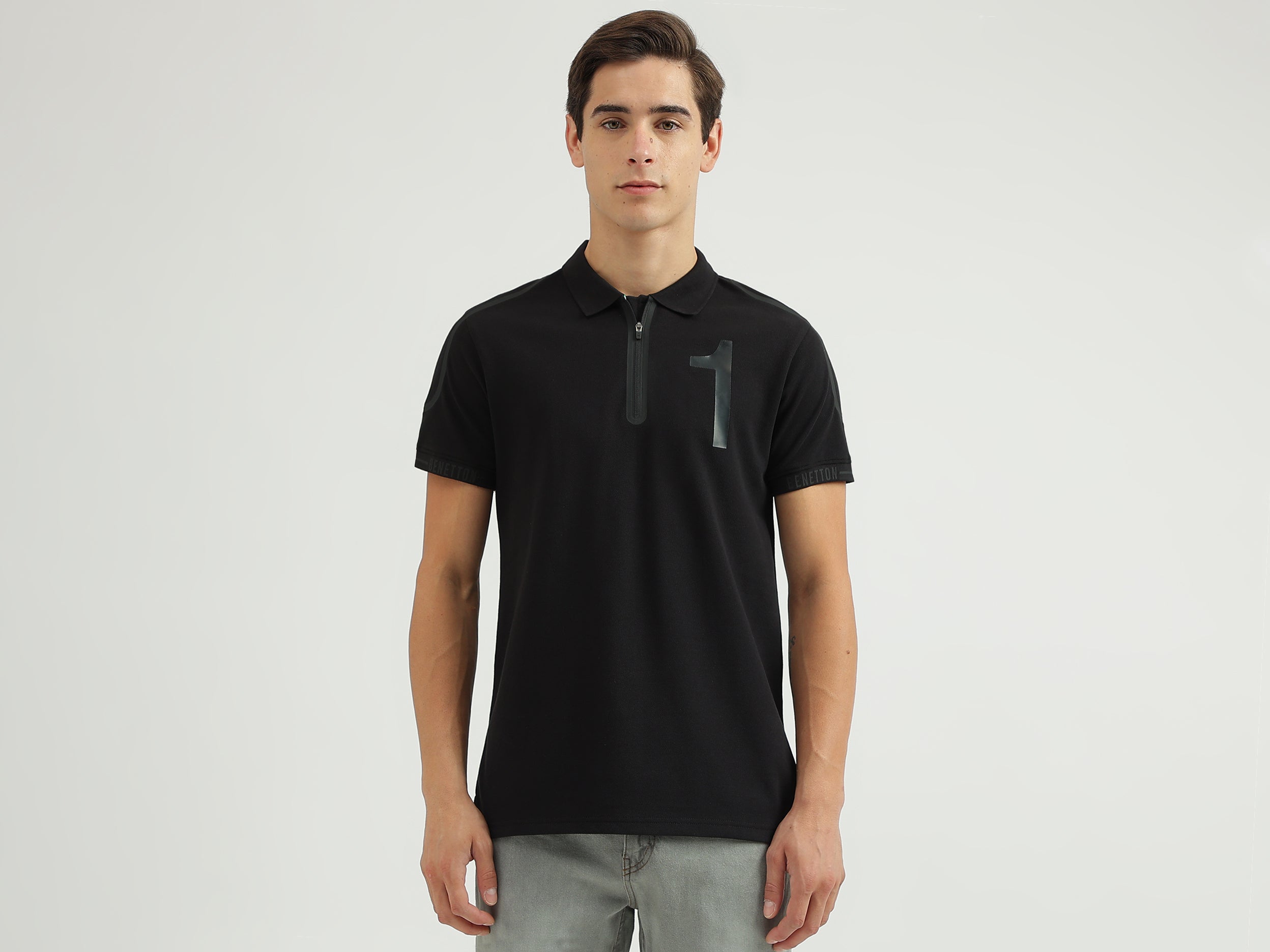 Solid Polo Neck Regular-Fit T-Shirt