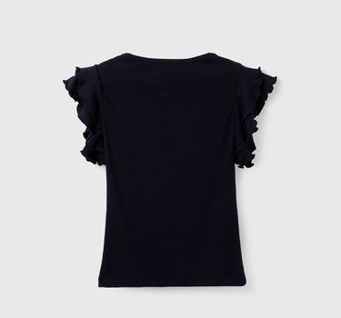 Gir's Regular Fit Flutter Sleeves Ribbed T-Shirt