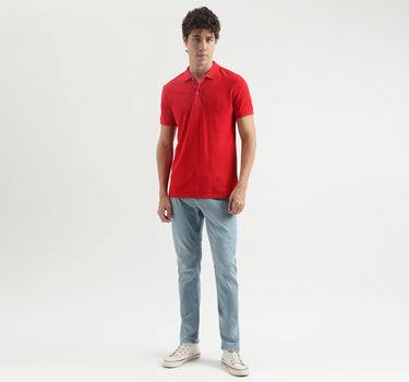 Regular Fit Polo Neck Solid Pattern T-shirt