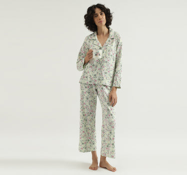 Regular Fit Lapel Collar Floral Print Shirt and Floral Pajama Set