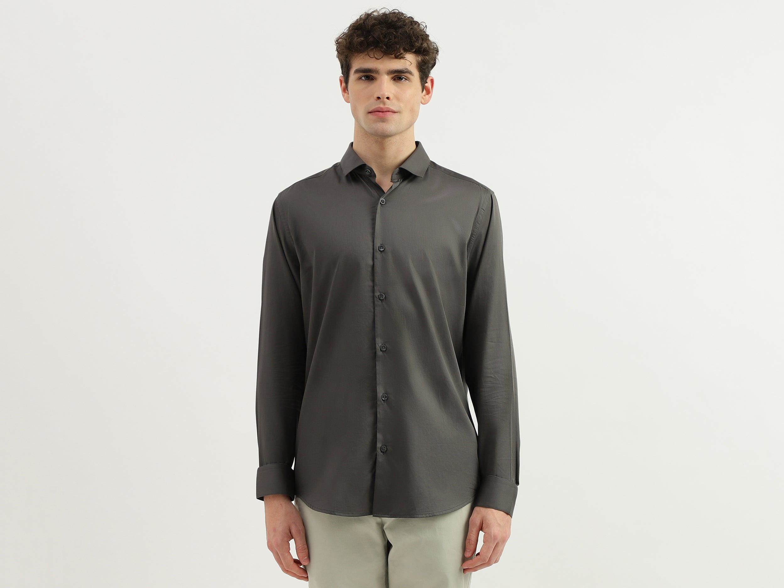 Slim Fit Spread Collar Solid Shirt