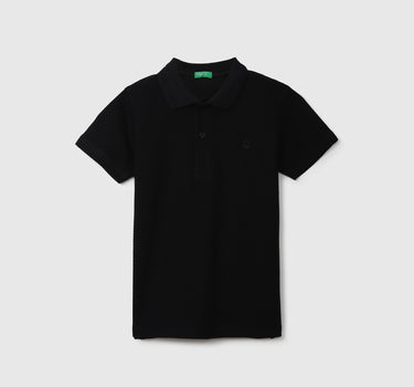 Ribbed Black Polo T-Shirt