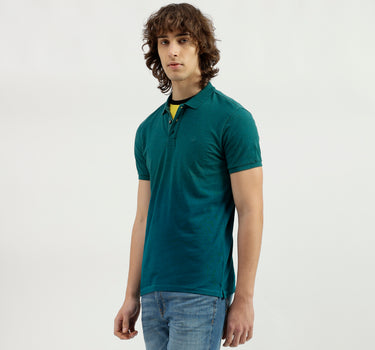 Polo Neck Solid Pattern T-Shirt