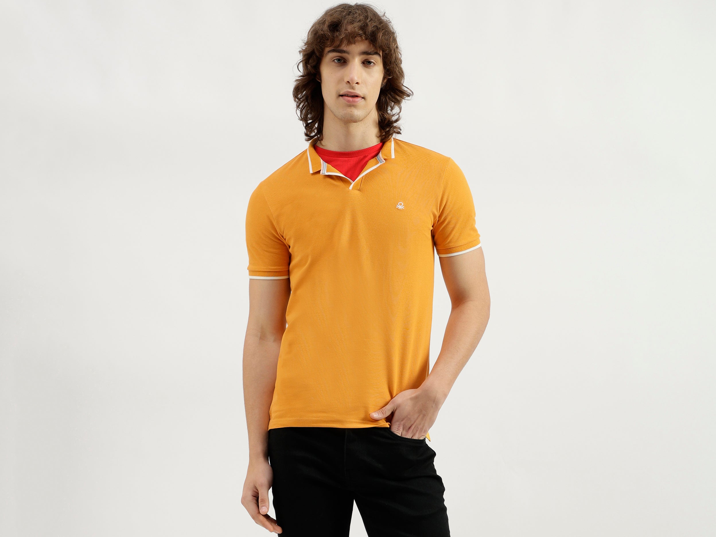 Polo Neck Solid Pattern T-Shirt