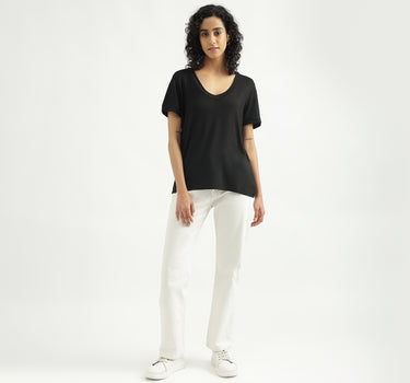 Viscose Solid V-Neck Women T-shirts