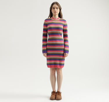 Women's Regular Fit Mock Neck Striped Sweat Dress