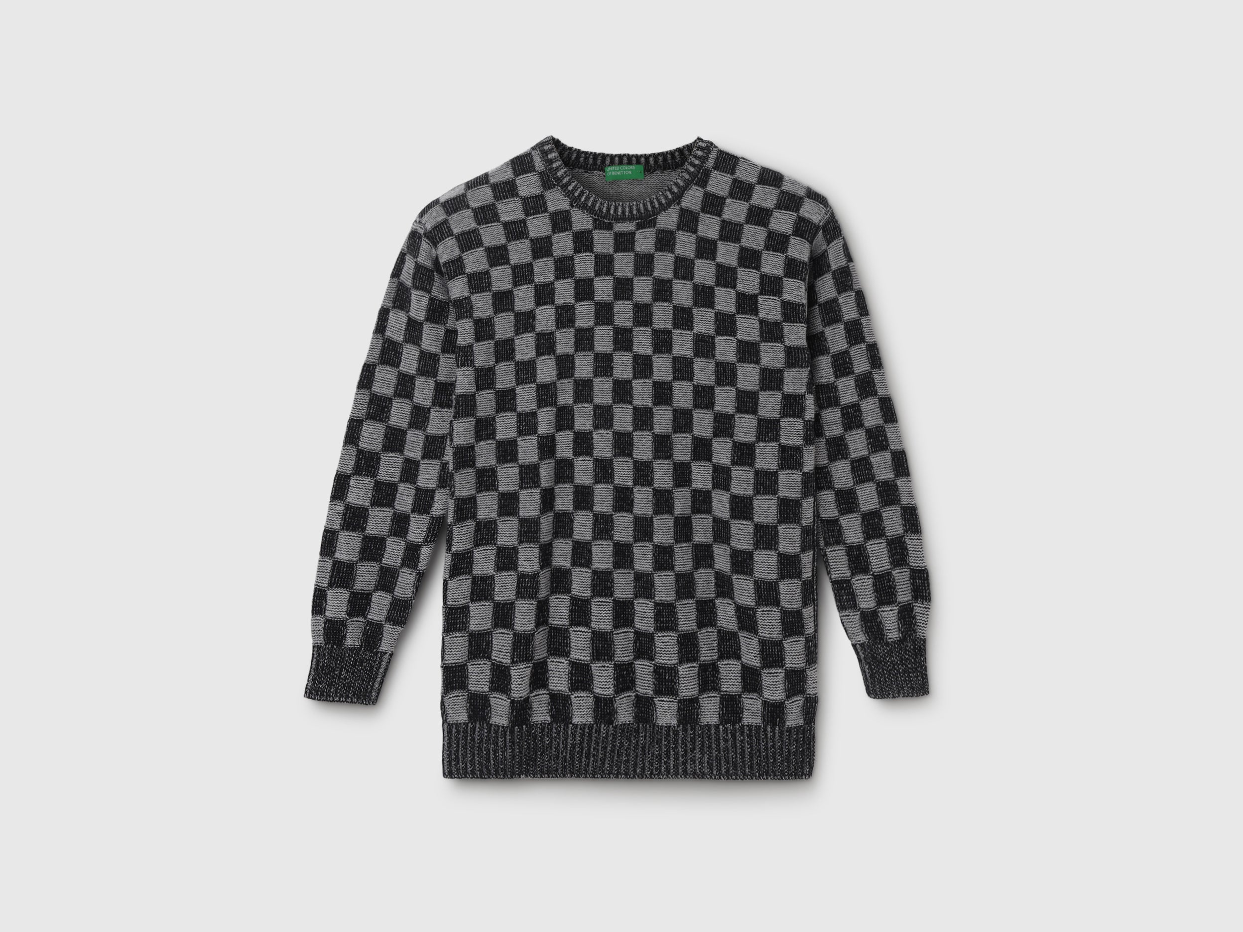 Boy's Regular Fit Round Neck Checked Sweater