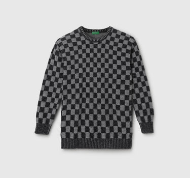 Boy's Regular Fit Round Neck Checked Sweater