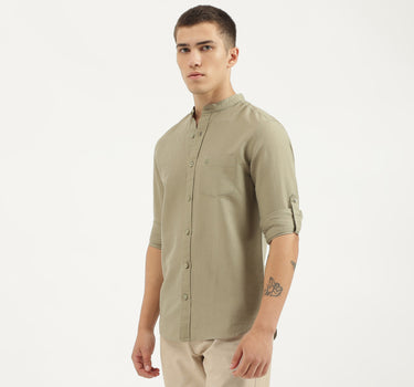 Regular Fit Mandarin Collar Solid Shirts