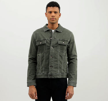 Regular Fit Spread Collar Solid Jacket