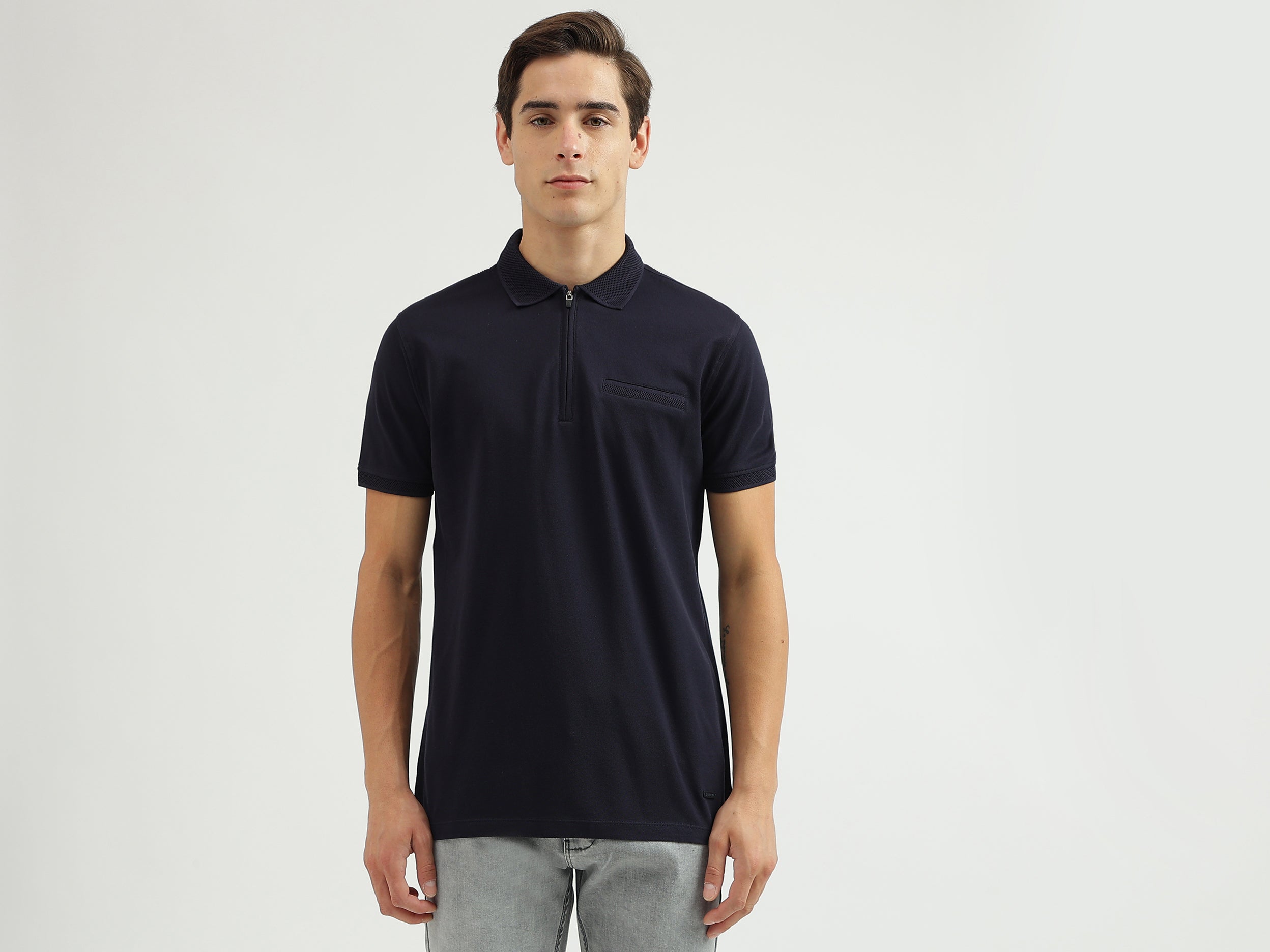 Solid Polo Neck Regular-Fit T-Shirt