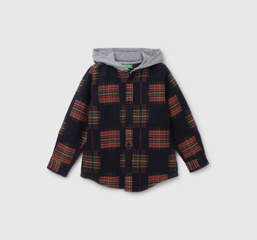 Boy's Regular Fit Hooded Neck Checked Shacket