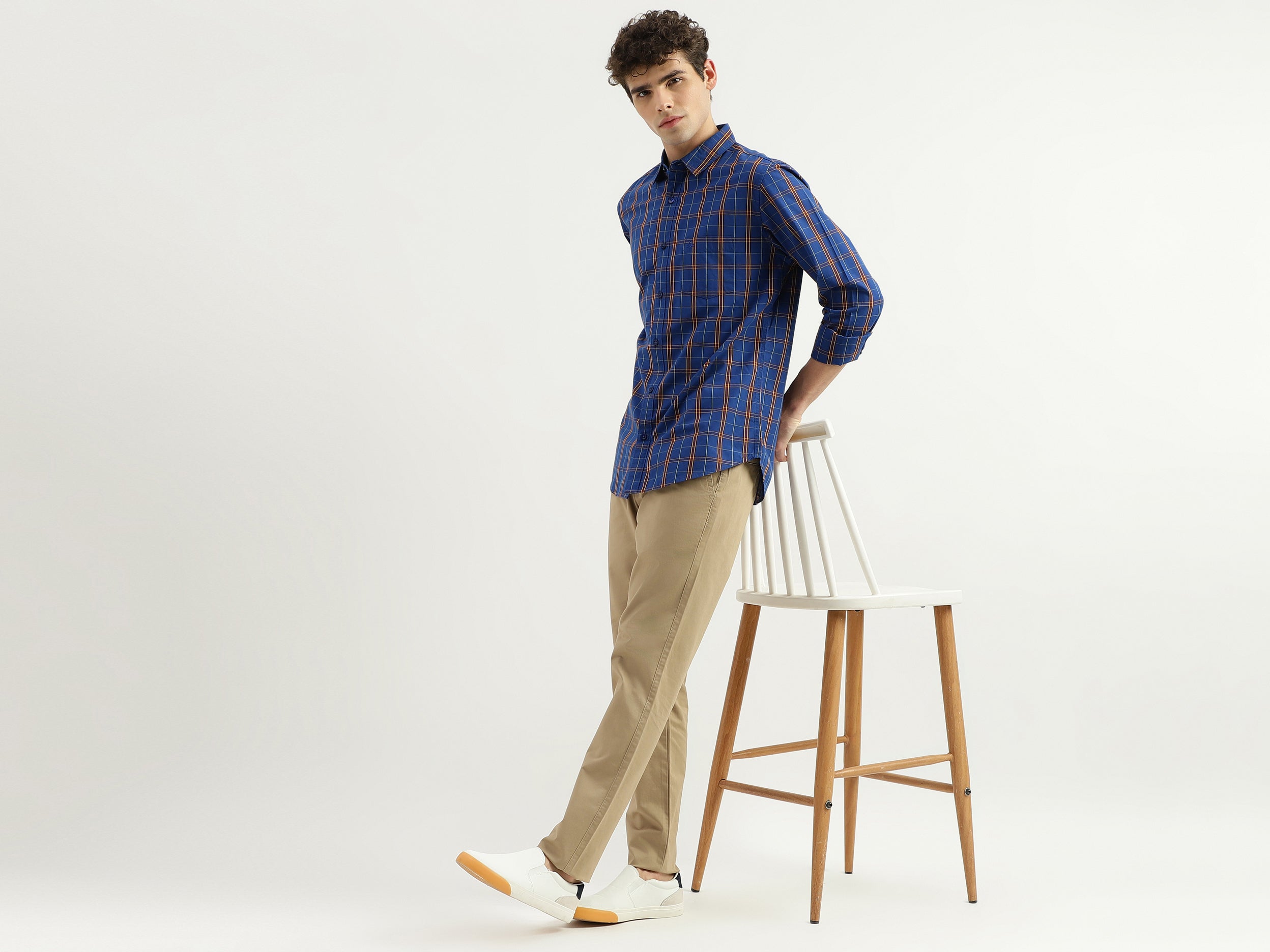 Slim Fit Spread Collar Checkered Shirt