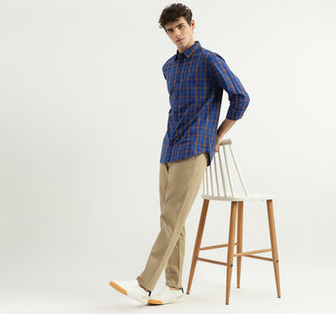 Slim Fit Spread Collar Checkered Shirt