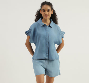 Spread Collar Solid Shirt