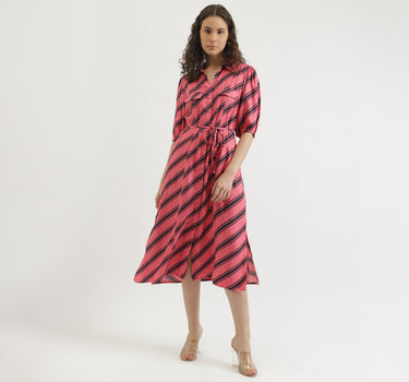 Regular Fit Spread Collar Striped Dress