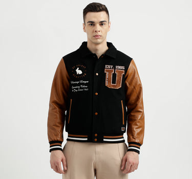 Men's Regular Fit Embroidered Varsity Jacket