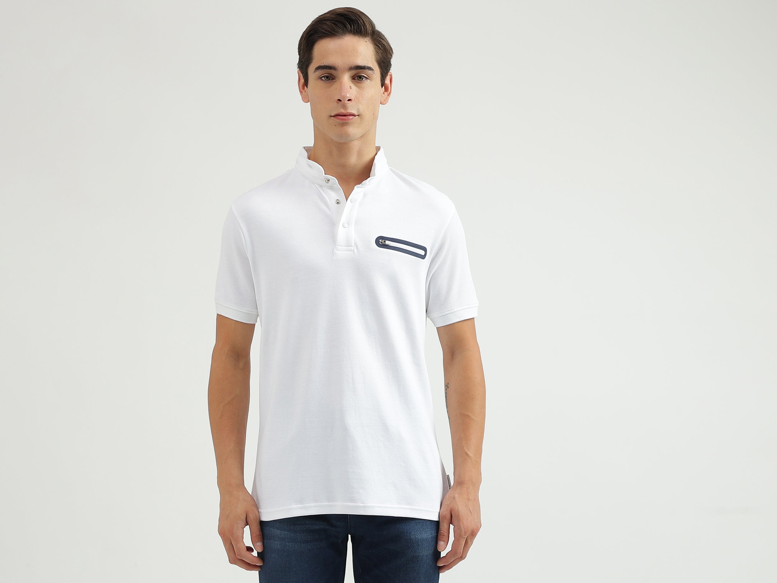 Solid Stand Collar Regular-Fit T-Shirt