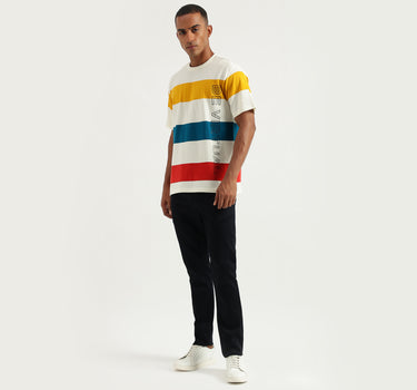 Men's Boxy Fit Crew Neck Striped Tshirts